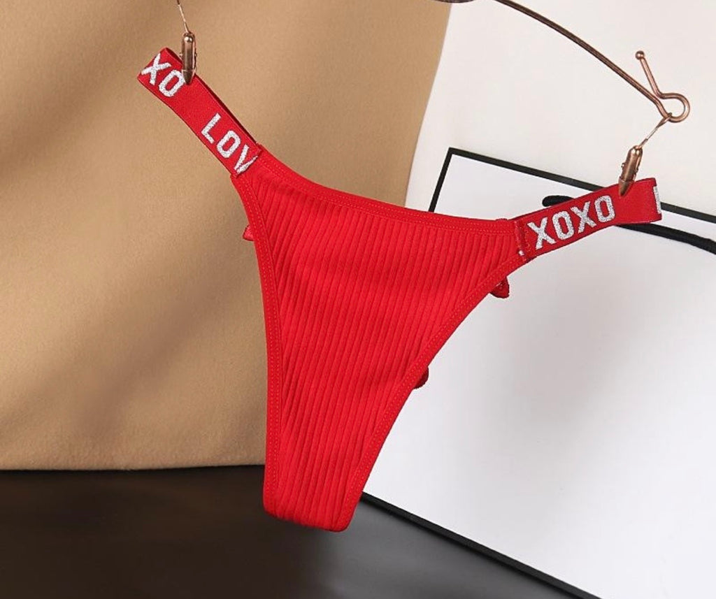 Sexy Low-Rise Women's Thong Panties - Cotton G-String with Ribbed Waistband & Letter Print