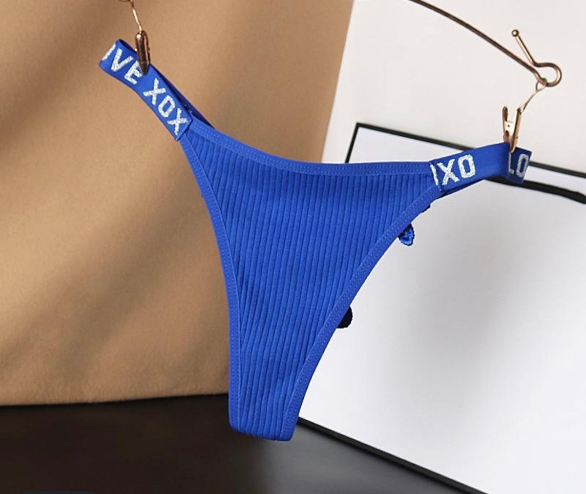 Sexy Low-Rise Women's Thong Panties - Cotton G-String with Ribbed Waistband & Letter Print