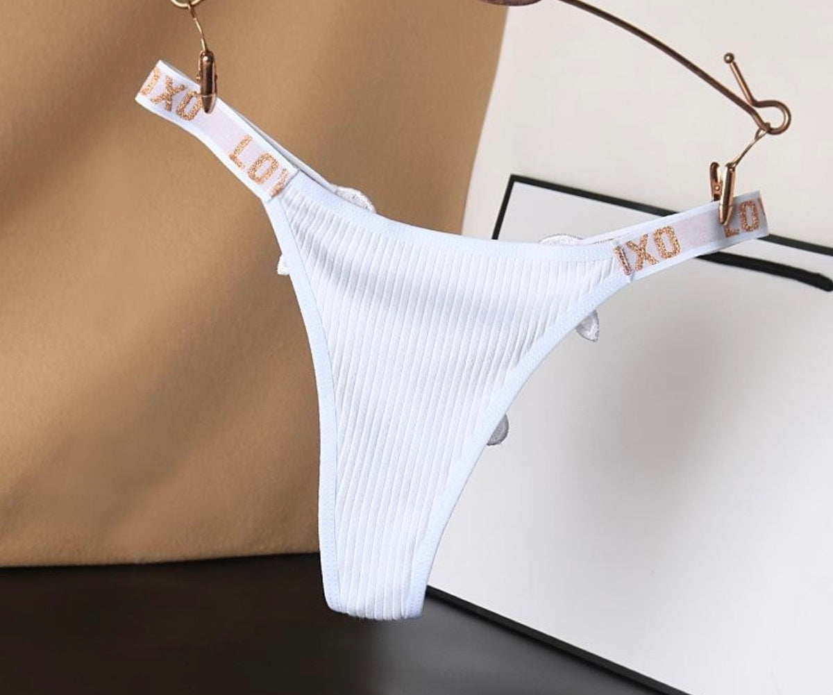 Sexy Low-Rise Women's Thong Panties - Cotton G-String with Ribbed Waistband & Letter Print