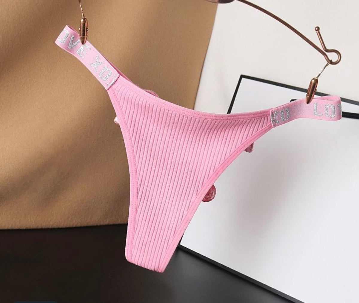 Sexy Low-Rise Women's Thong Panties - Cotton G-String with Ribbed Waistband & Letter Print