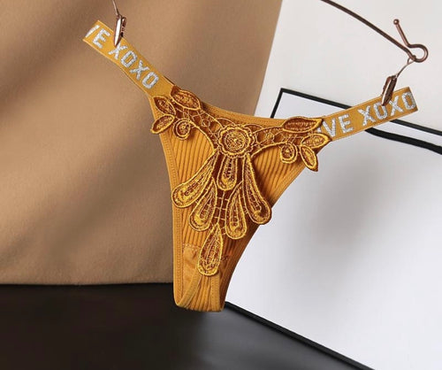 Sexy Low-Rise Women's Thong Panties - Cotton G-String with Ribbed Waistband & Letter Print